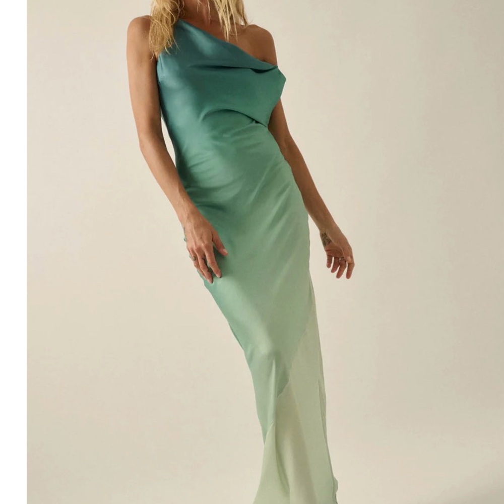 Satin Cowl Neck Green Ombre Slip Dress